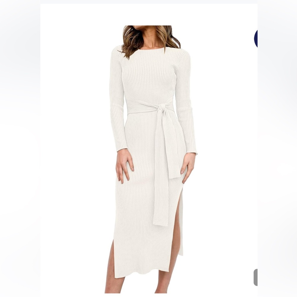 Brandclub Caracalla Crew Neck Long Sleeve Midi Cream Knit Dress S 4/6